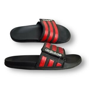 Adidas Slides Black Red Contoured Slip on Sandals Men’s size 9